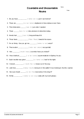 uncountable nouns worksheets